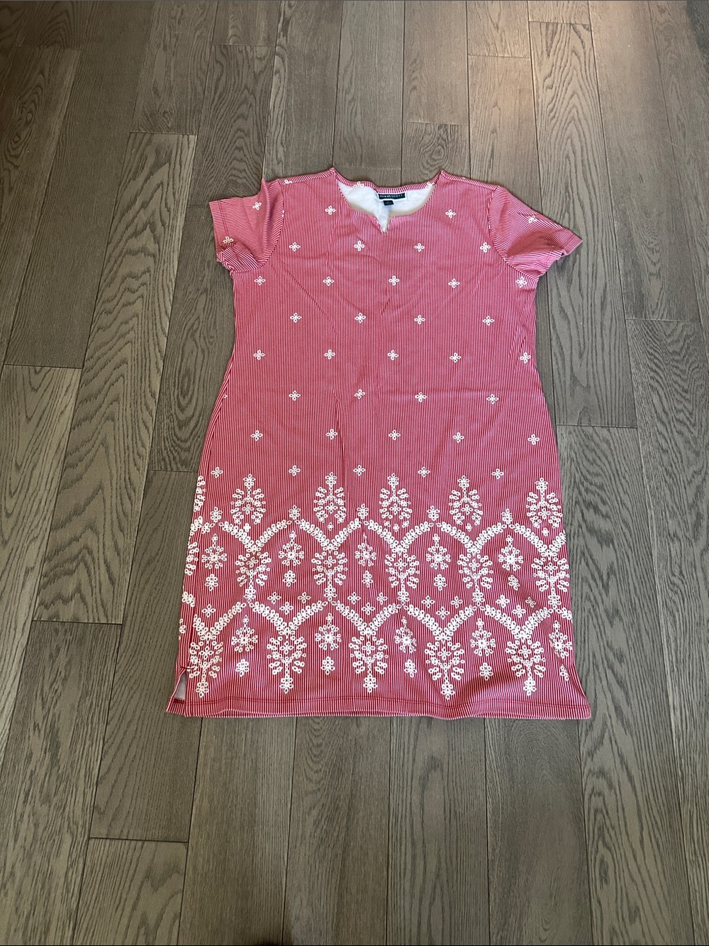 Karen Scott Coral-Pink Short-Sleeve Embroidered Shift Dress